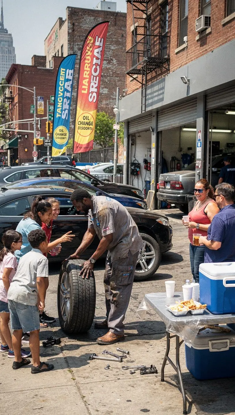 Close-up of brake inspection being conducted by a certified mechanic in a fast-service auto facility